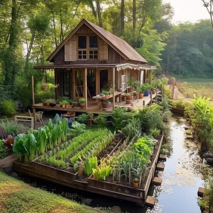 This meme is an image of a small, rustic house built on top of a garden, with a large garden below it. The garden is filled with a variety of vegetables and plants, and the house has a small, wooden bridge leading to it. The text "I'm not lazy, I'm just on garden time" appears in the image, implying that the person is taking a break to focus on their garden rather than doing something else.